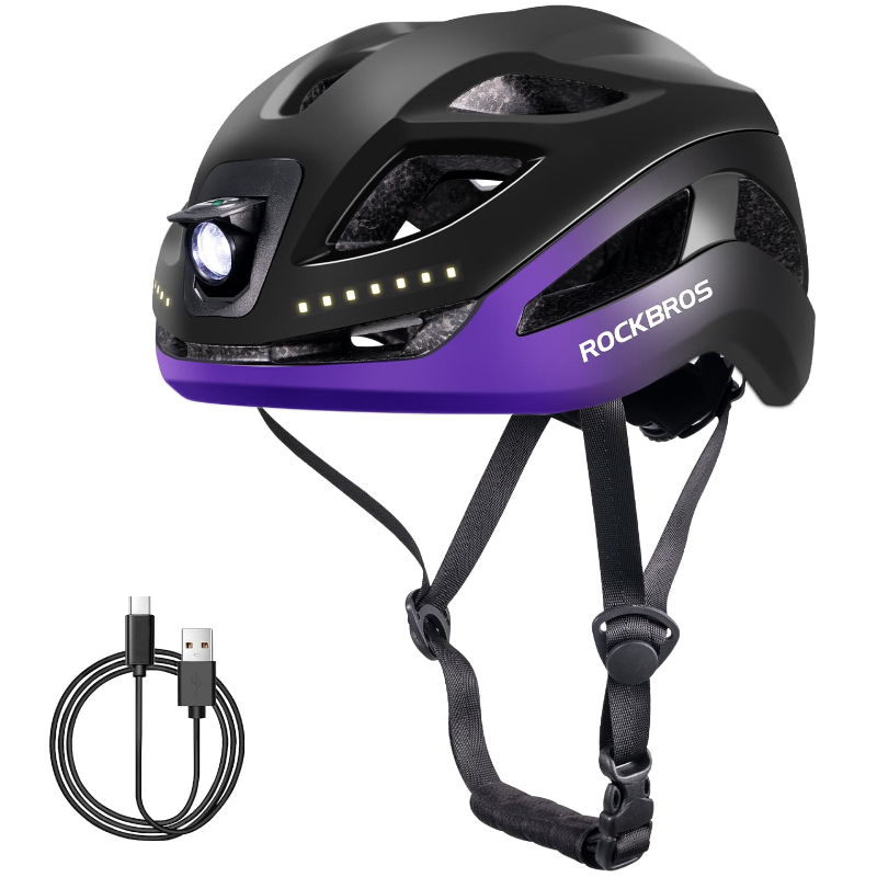 Kask rowerowy z oświetleniem LED ZK-077BKPL