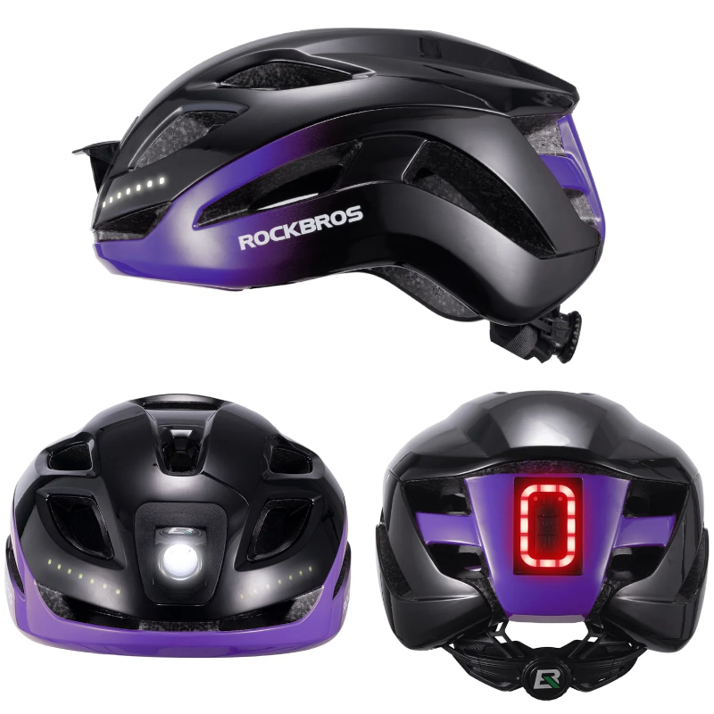 Kask rowerowy z oświetleniem LED ZK-077BKPL